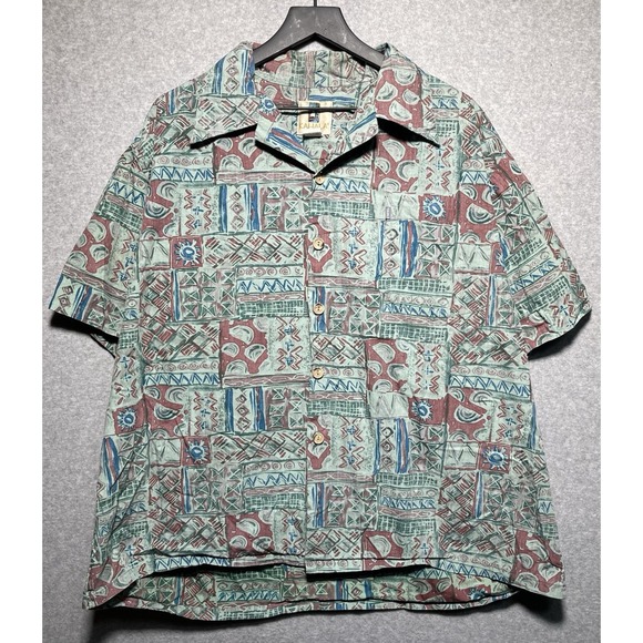 VTG 90s Kahala Hawaiian Shirt‎ 2XL USA Reverse Print Geometric Aloha Camp Shirt - Picture 1 of 5